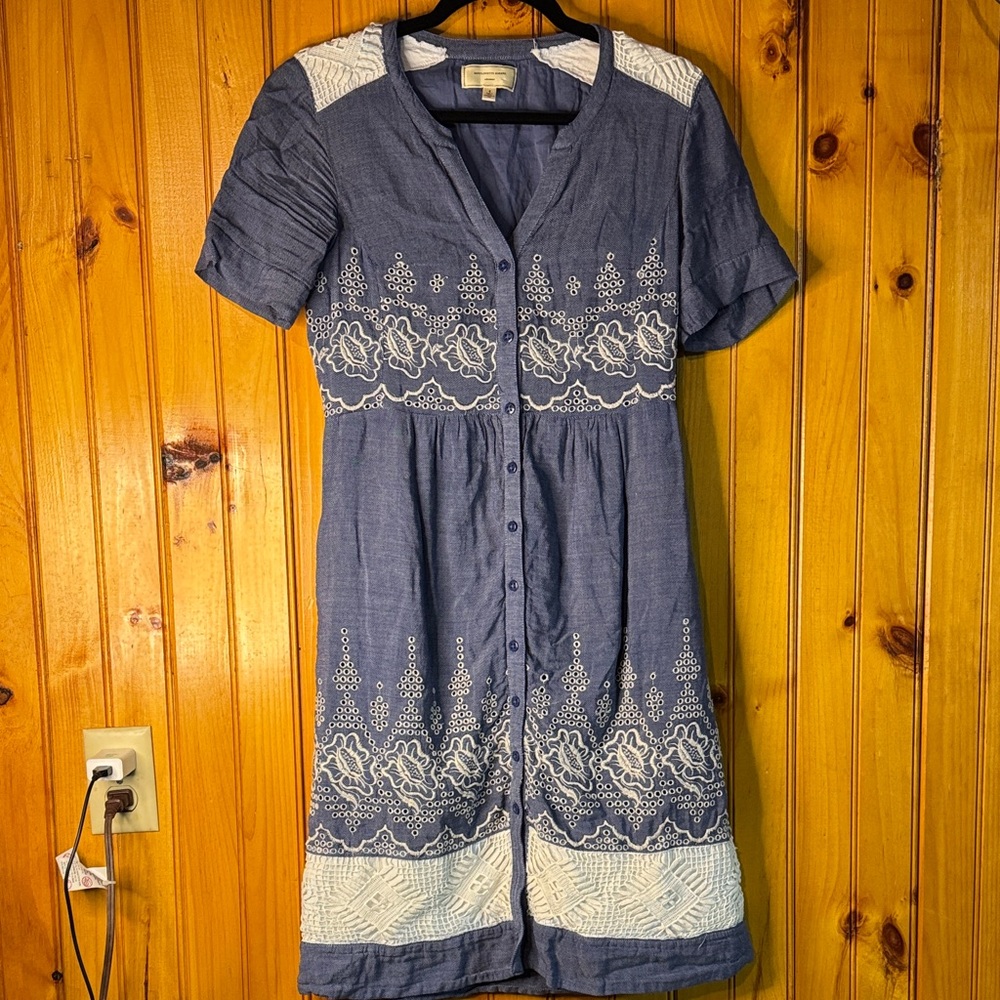 Moulinette Soeurs from Anthropologie Navy and Ivory Floral Midi Dress